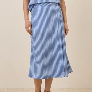 Pact organic Canopy Linen Blend Wrap Skirt blue stripe Women’s Sz XXL